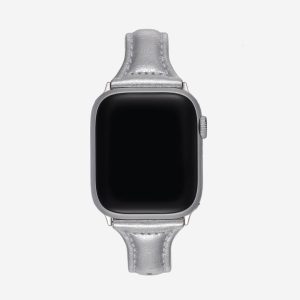 Slim Leather Apple Watch Band – Silver