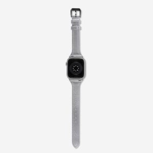 Slim Leather Apple Watch Band – Silver